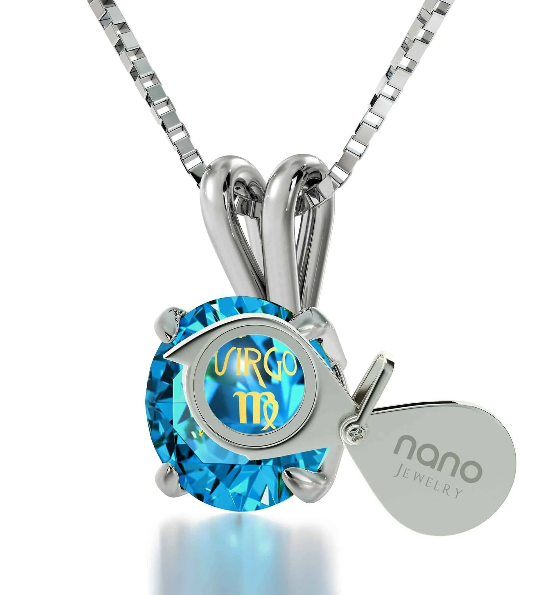 Virgo Sign, 14k White Gold Necklace, Swarovski