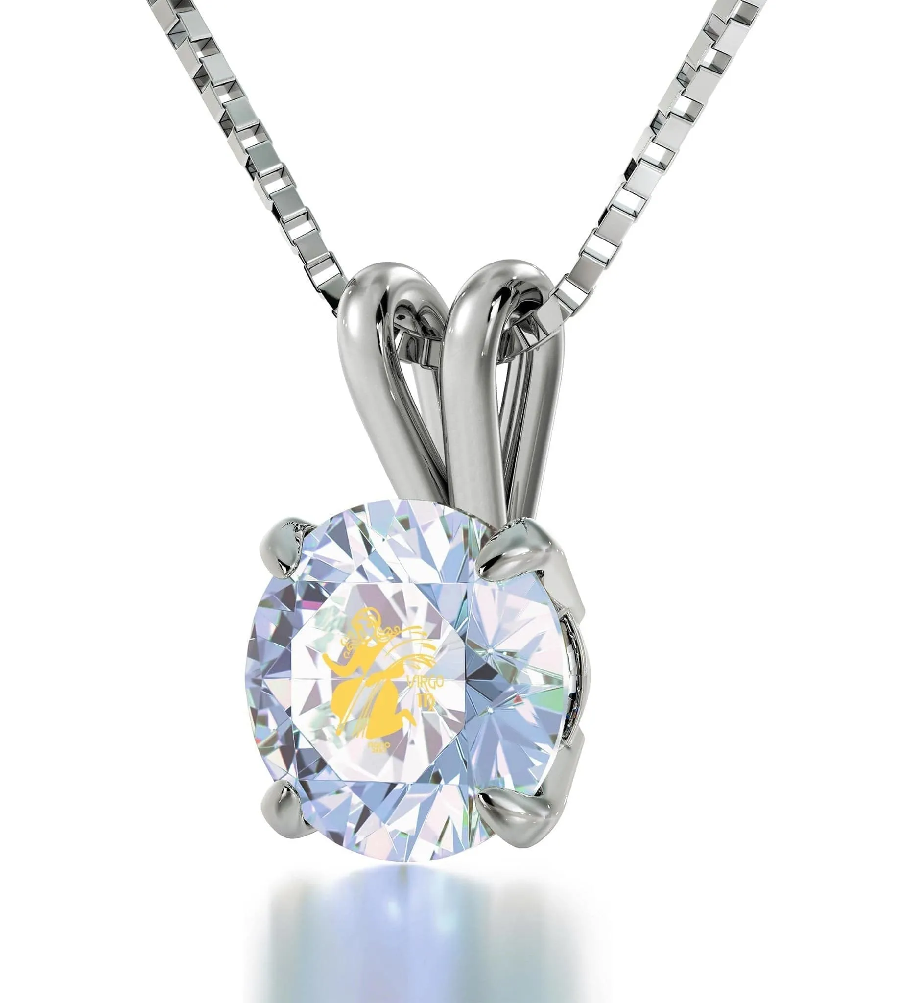 Virgo Sign, 14k White Gold Necklace, Swarovski
