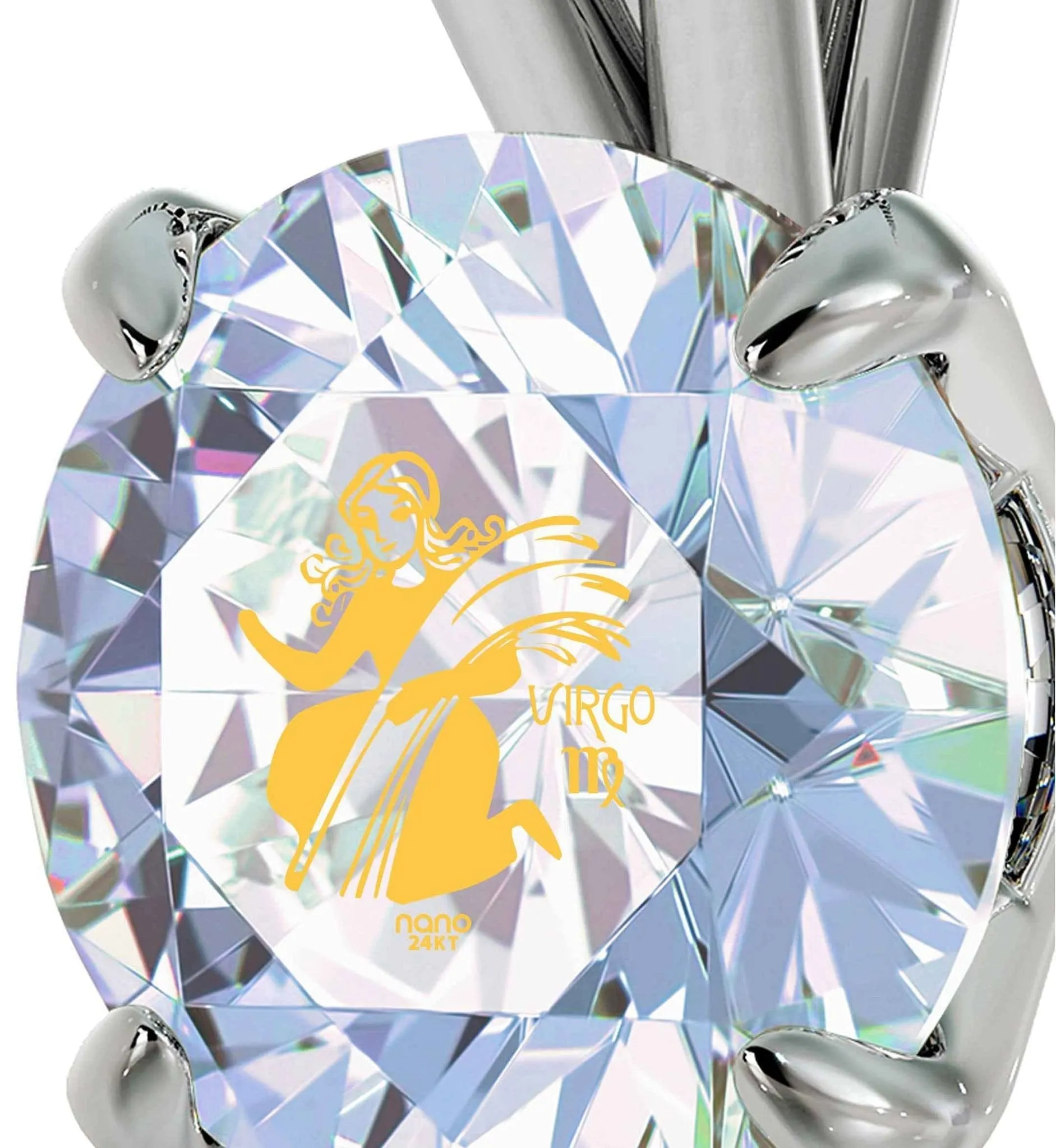 Virgo Sign, 14k White Gold Necklace, Swarovski