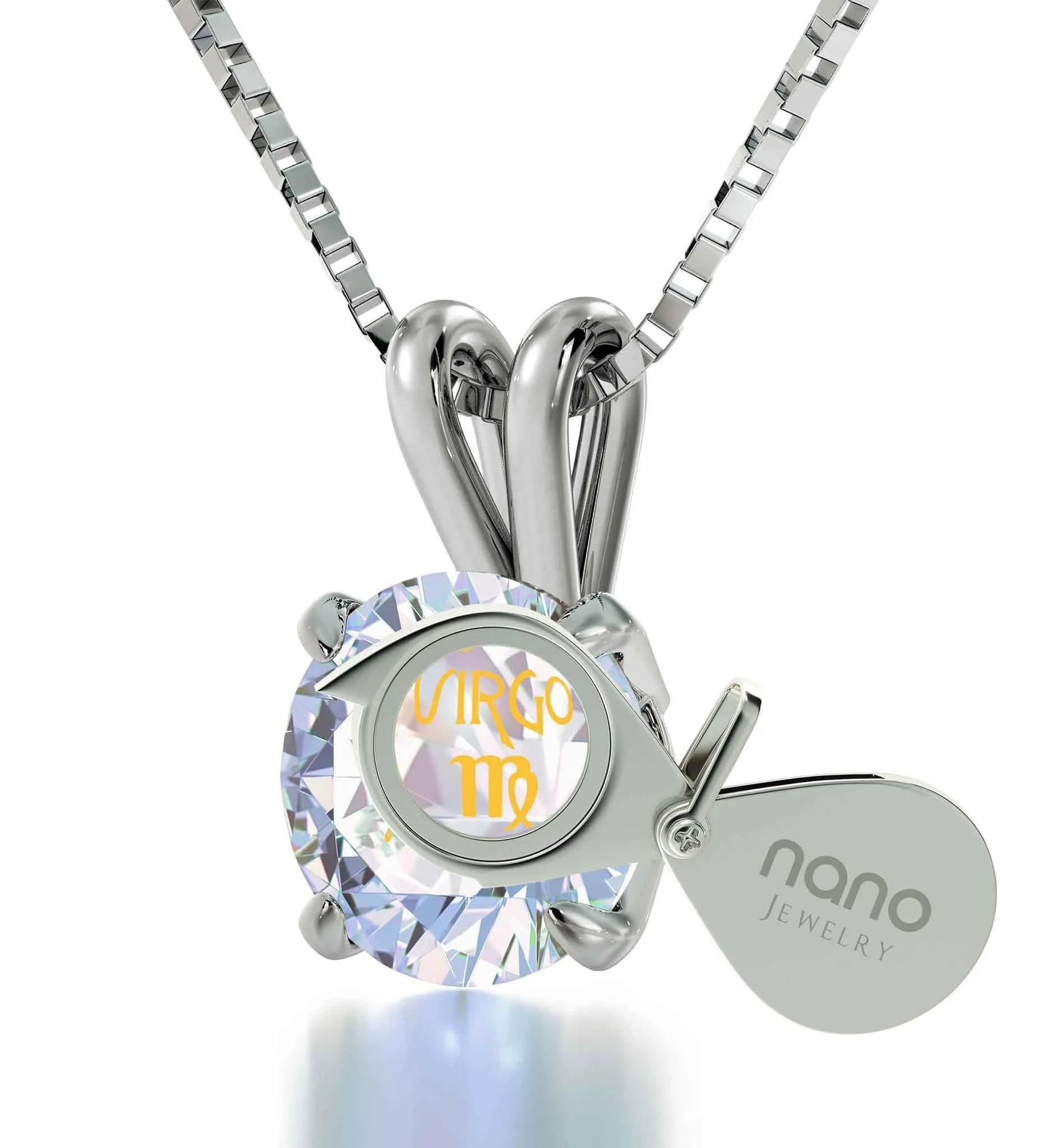 Virgo Sign, 14k White Gold Necklace, Swarovski