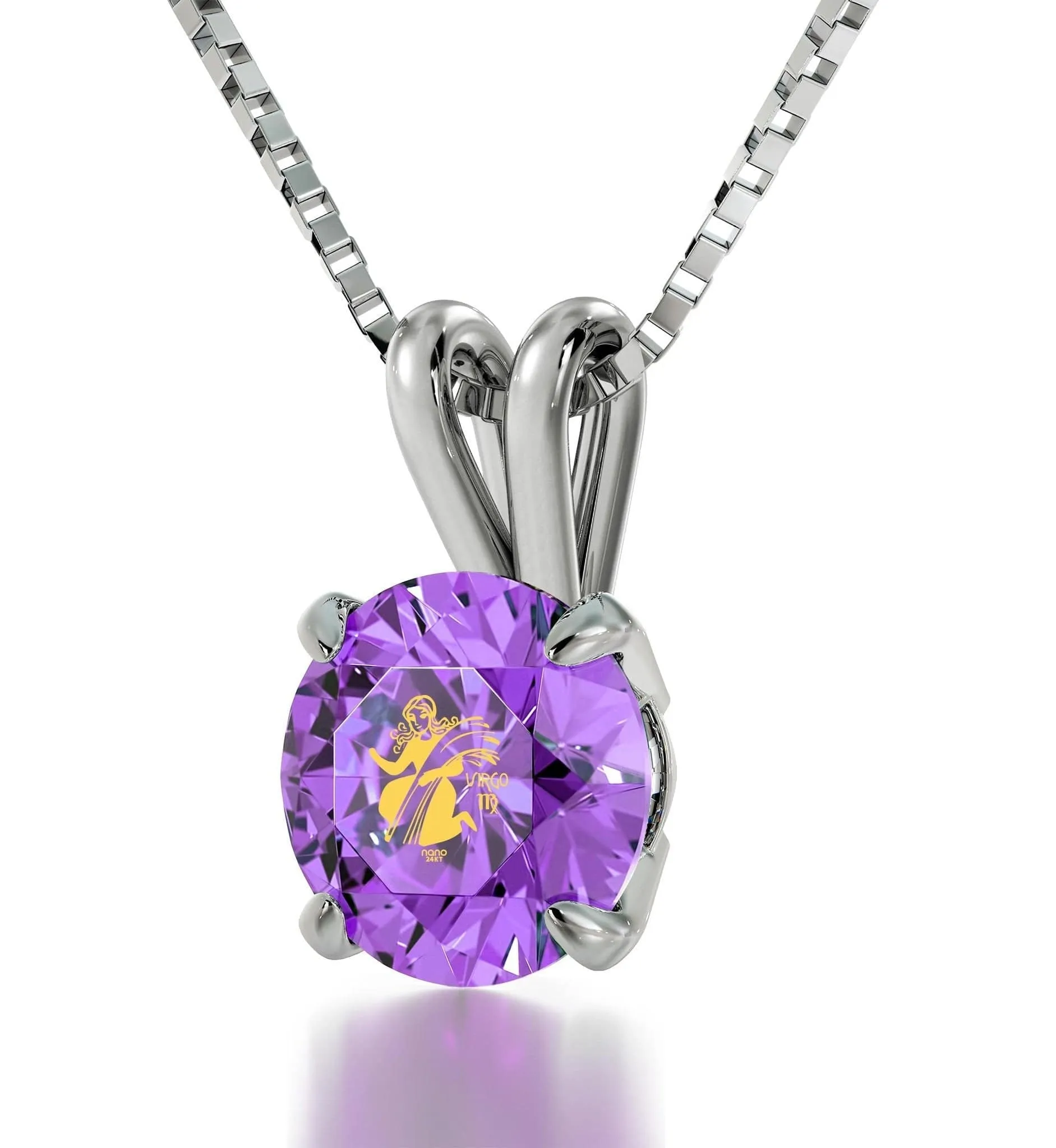 Virgo Sign, 14k White Gold Necklace, Swarovski