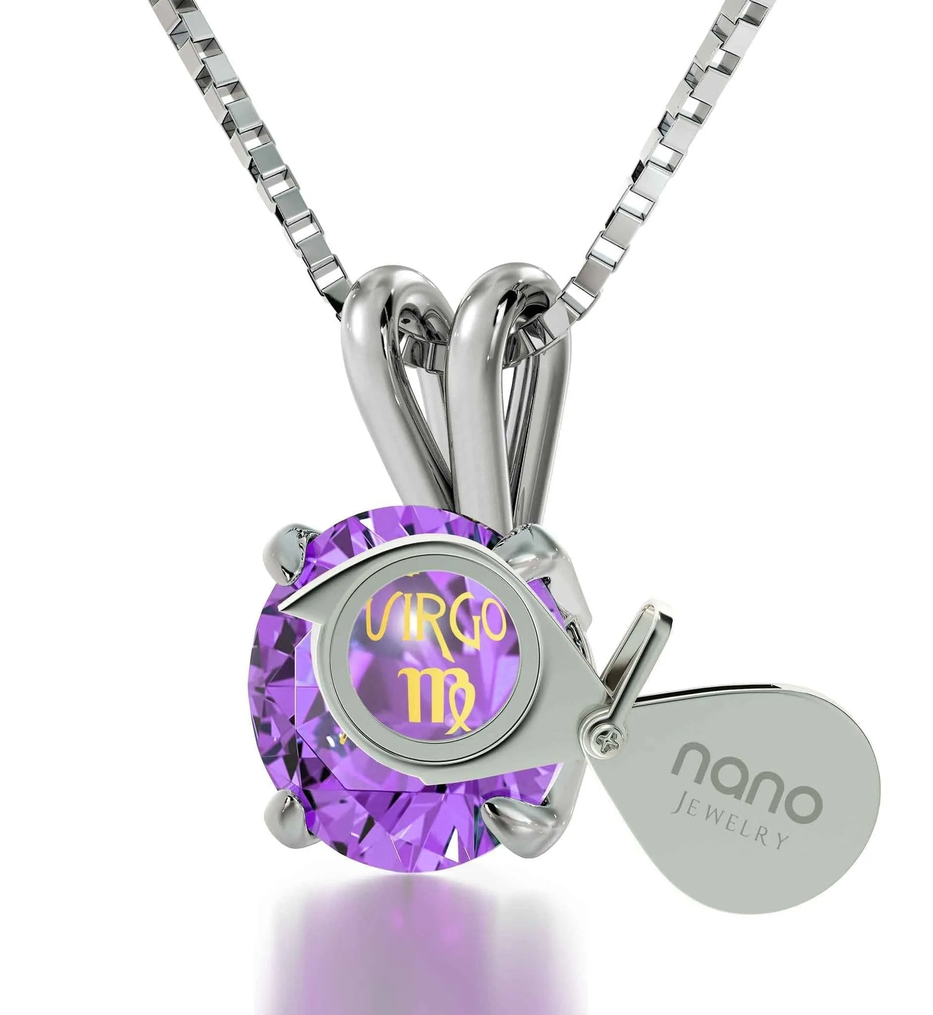 Virgo Sign, 14k White Gold Necklace, Swarovski