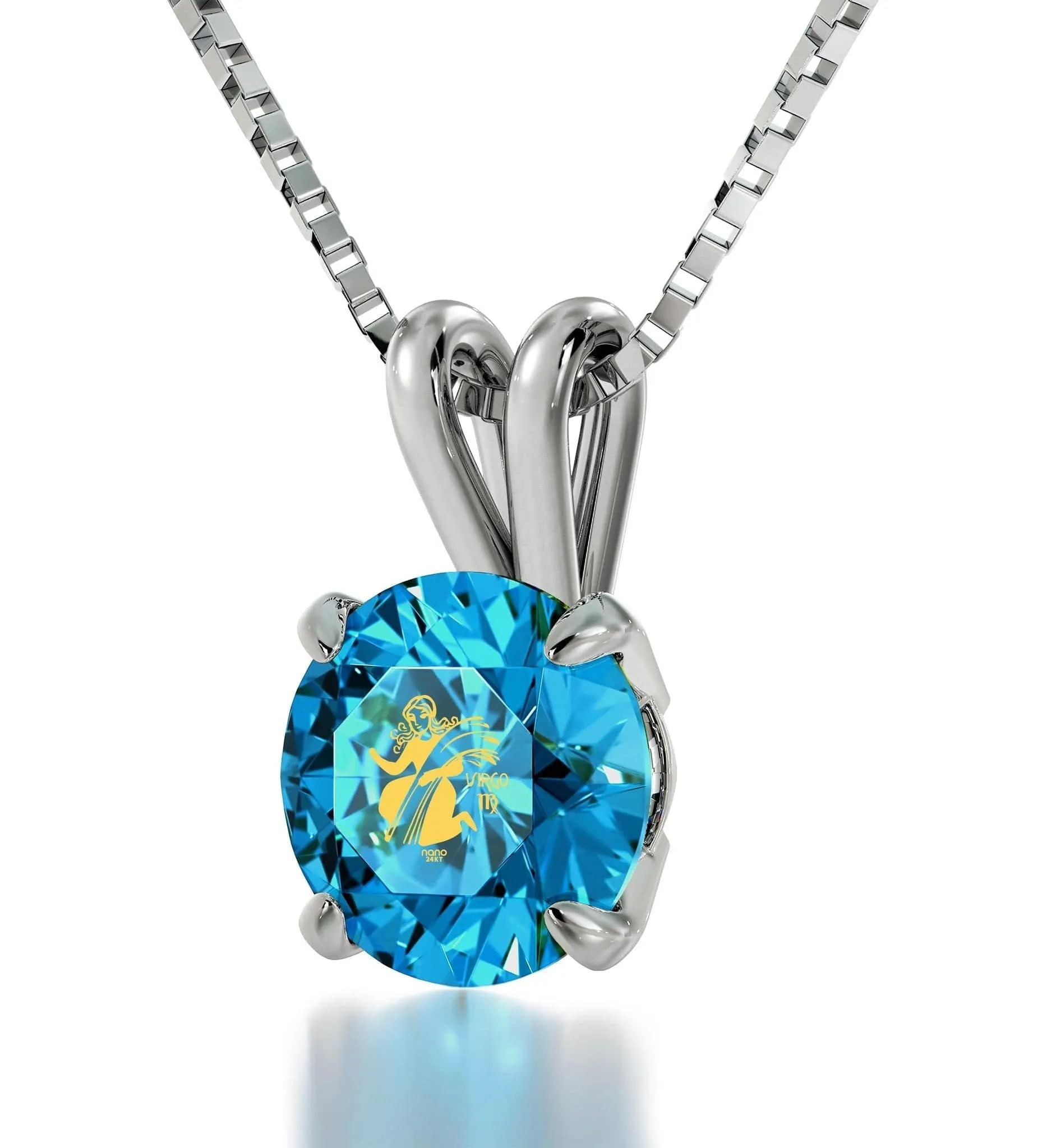 Virgo Sign, 14k White Gold Necklace, Swarovski