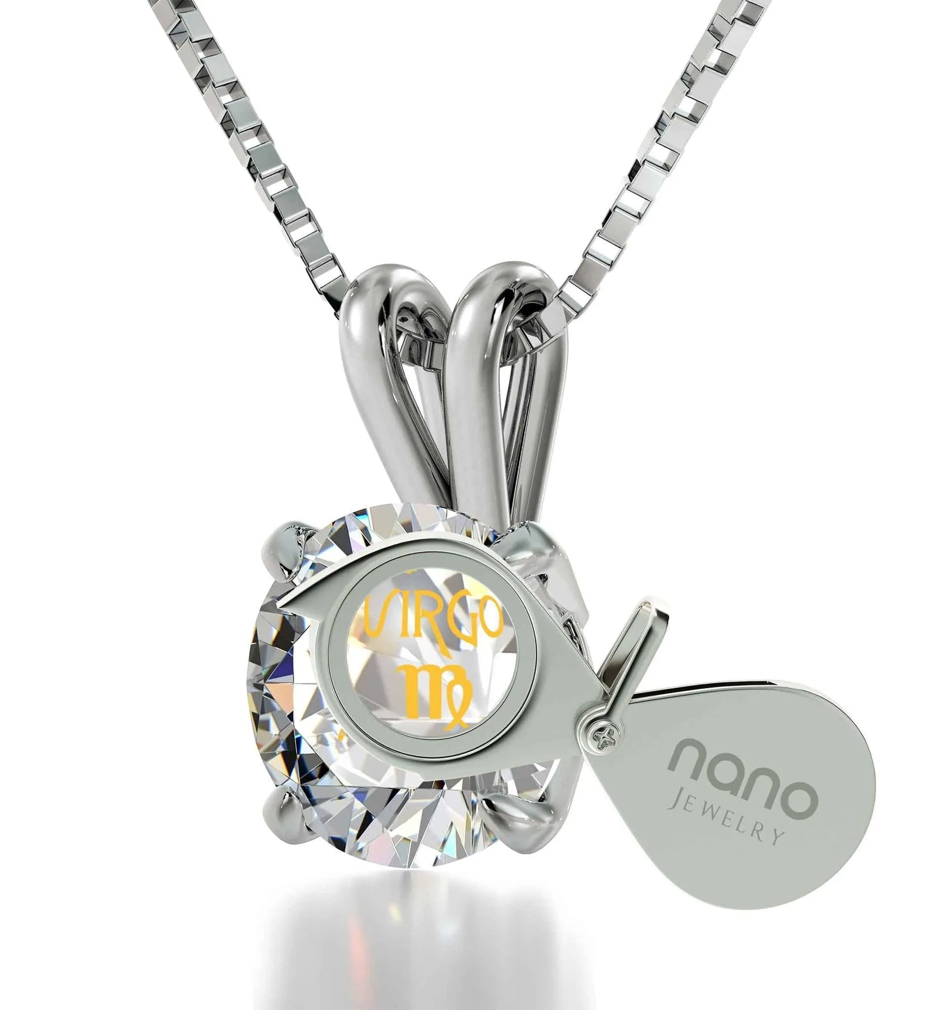 Virgo Sign, 14k White Gold Necklace, Swarovski