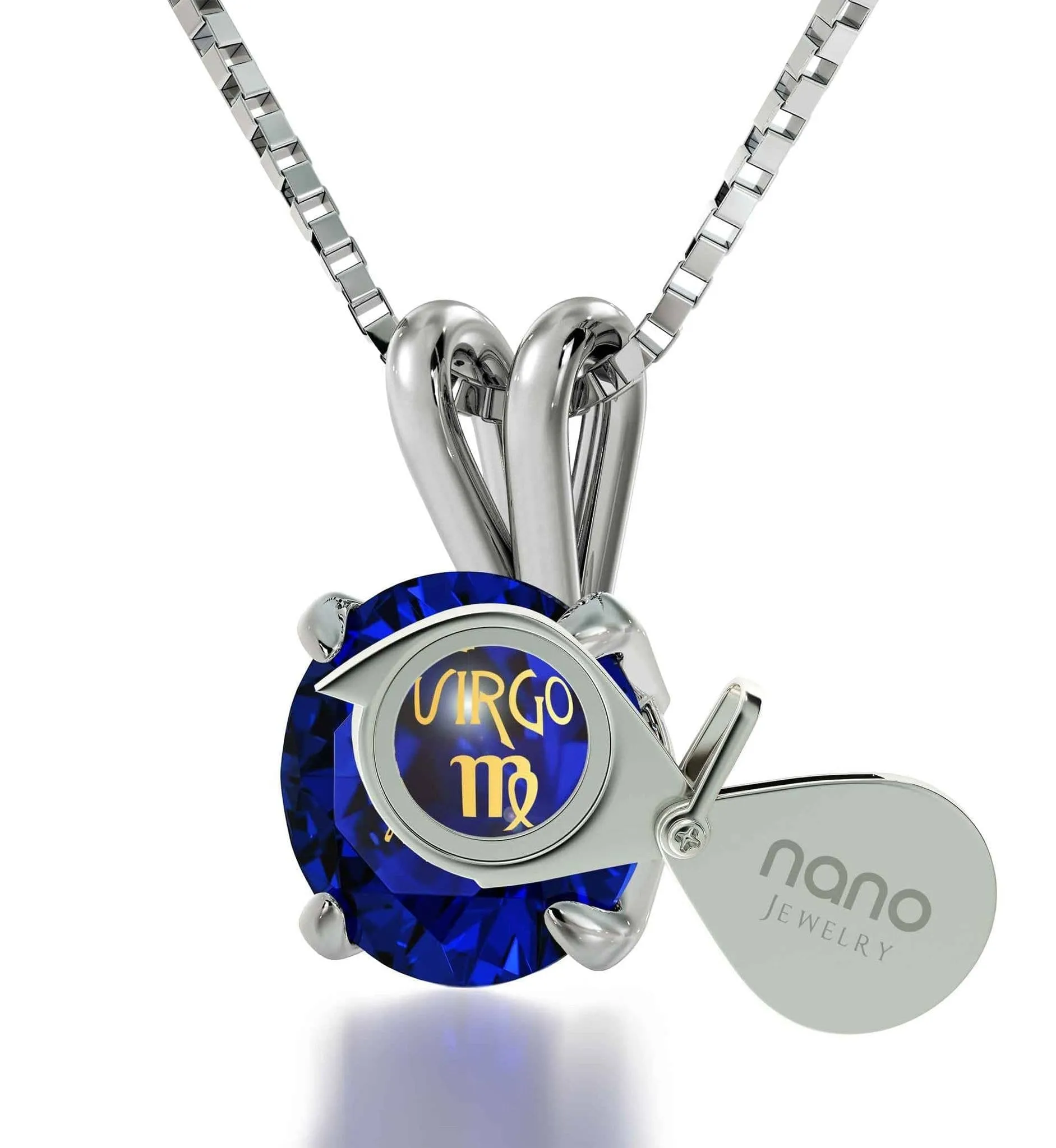 Virgo Sign, 14k White Gold Necklace, Swarovski