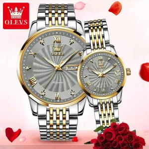 Watches for Men and Women His and Hers Set Mechanical Self-Winding Tourbillon Display with Day, Date, Year, Moon Calendar, Luminous Waterproof
