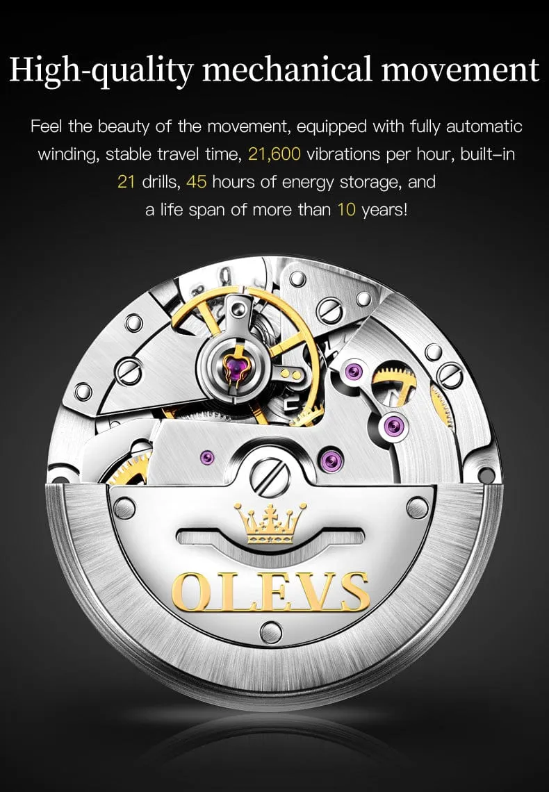 Watches for Men and Women His and Hers Set Mechanical Self-Winding Tourbillon Display with Day, Date, Year, Moon Calendar, Luminous Waterproof