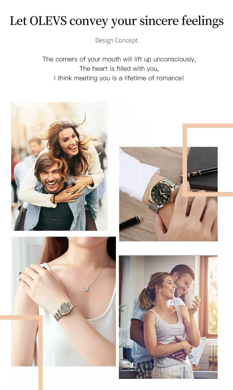 Watches for Men and Women His and Hers Set Mechanical Self-Winding Tourbillon Display with Day, Date, Year, Moon Calendar, Luminous Waterproof