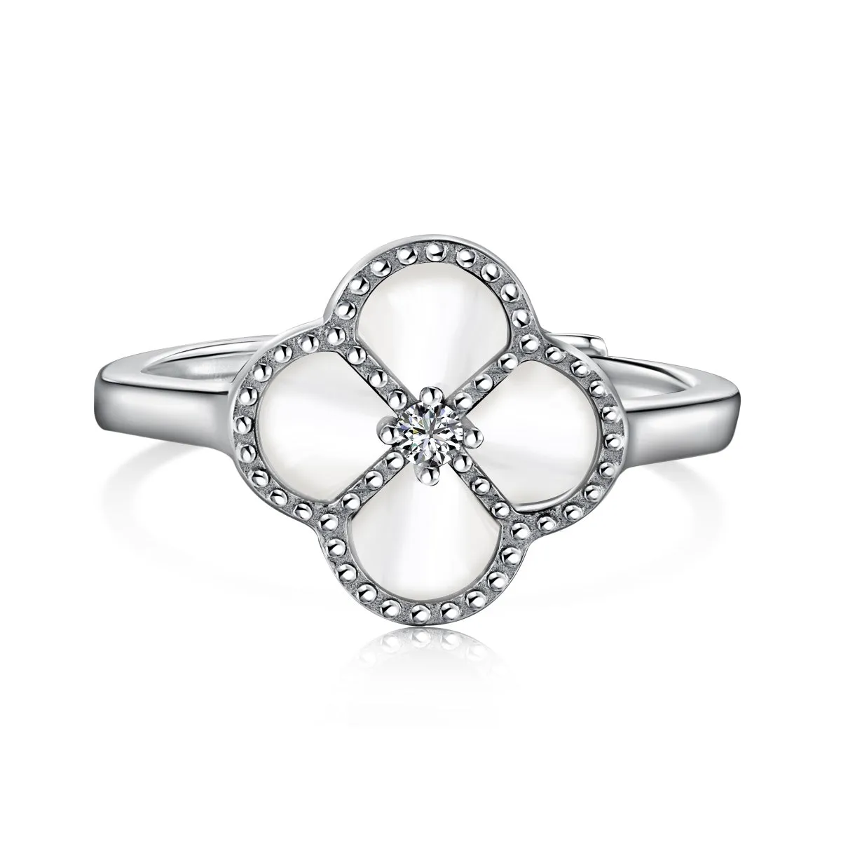 White Shell Clover Ring