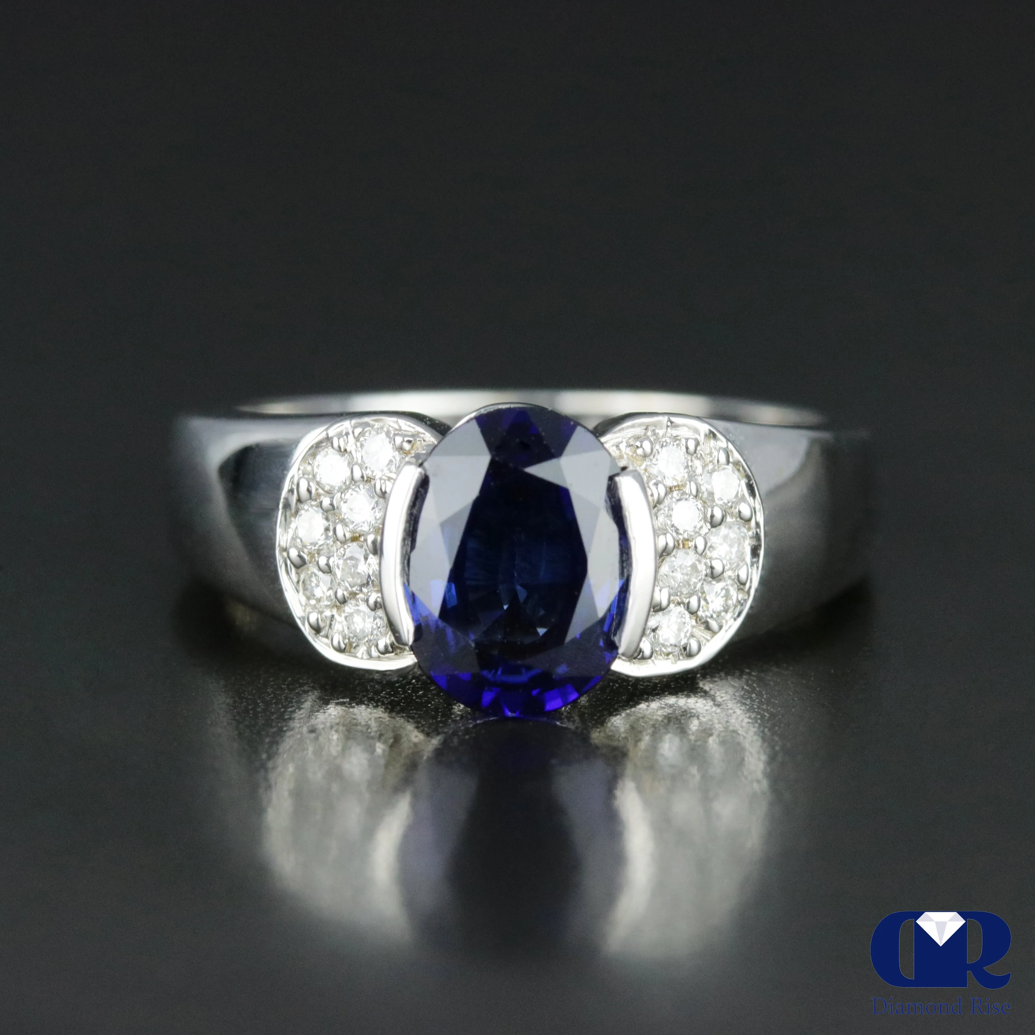 Women's Oval Sapphire & Diamond Cocktail Ring Right Hand Ring In 14K Gold